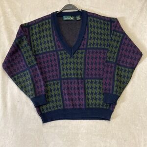 Vintage Houndstooth Colorblock Acrylic Sweater by Kings Court size M
